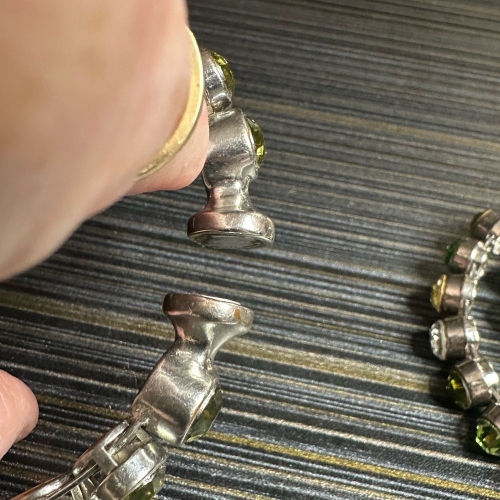THREE GREEN & AB CRYSTAL SILVER & PERIDOT RHINESTONE MAGNETIC CLOSURE BRACELETS - Picture 9 of 11